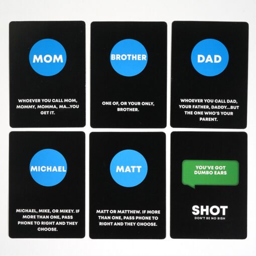 Examples of some drinking cards within the best drinking game - text or drink