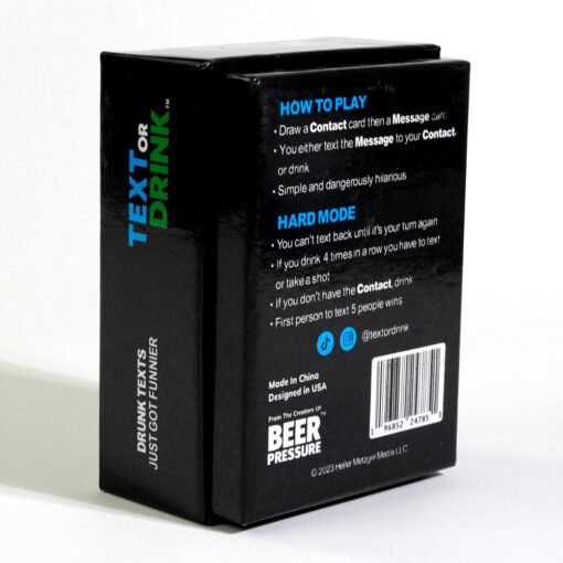 The back side of the best drinking card game - Text or Drink